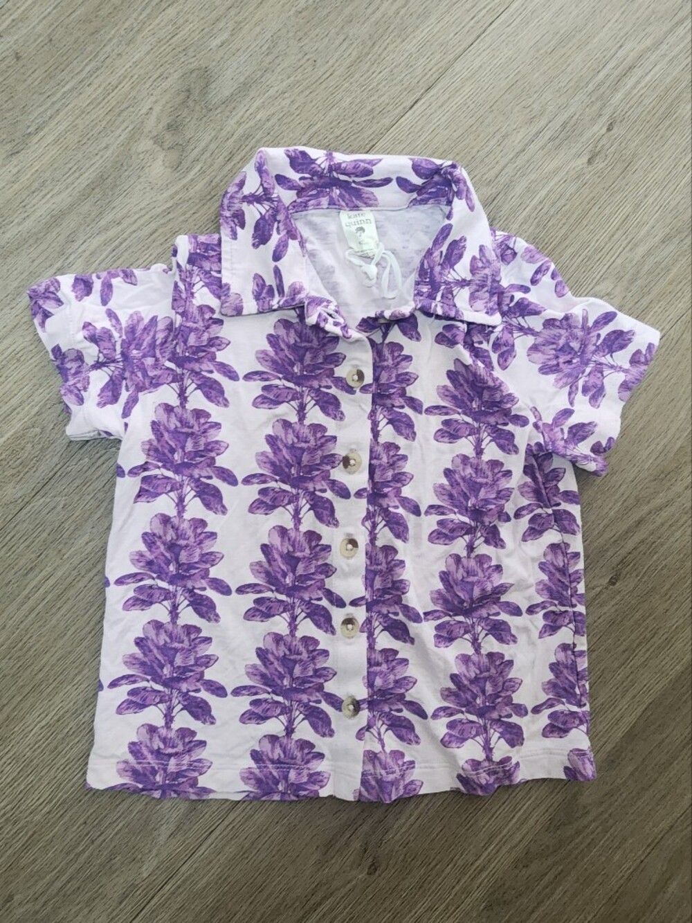 NWOT Kate Quinn Purple Floral Short Sleeve Button Down Shirt Unisex 4T